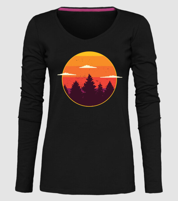 Apus de soare în pădure model negru pe tricou