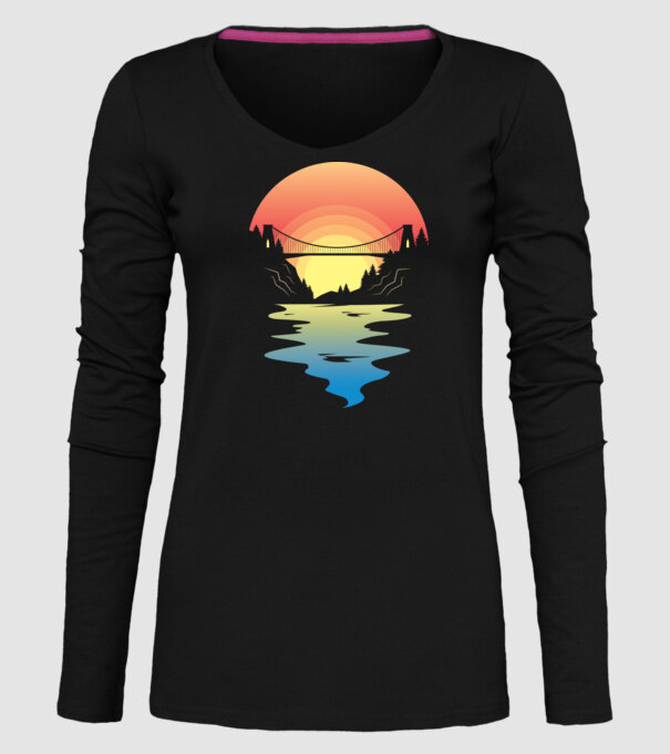 Peisaj apus de soare model negru pe tricou