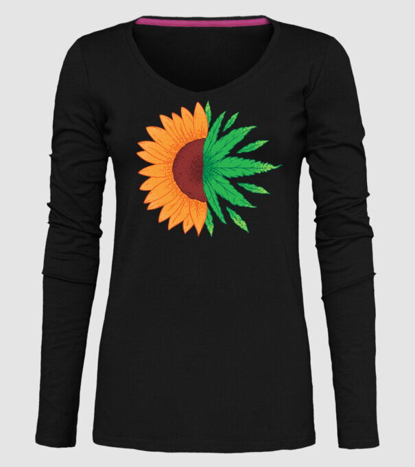 Floarea-soarelui Cannabis model negru pe tricou
