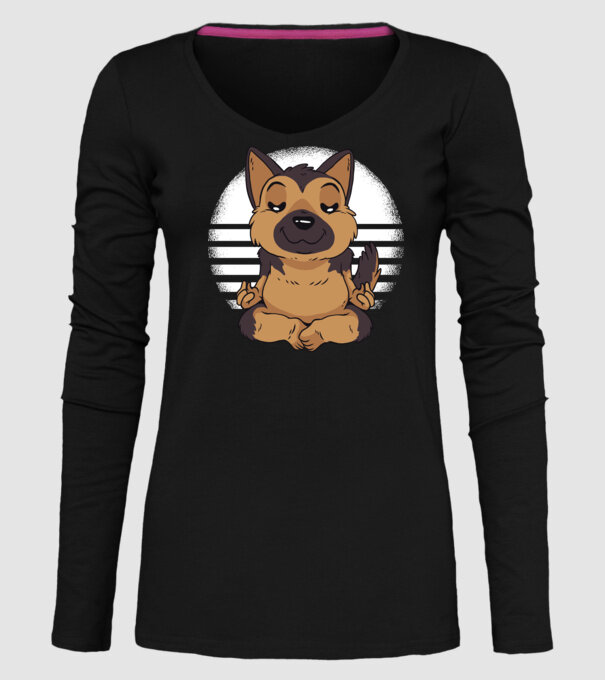 Tricou drăguț ciobănesc german yoga model negru pe tricou