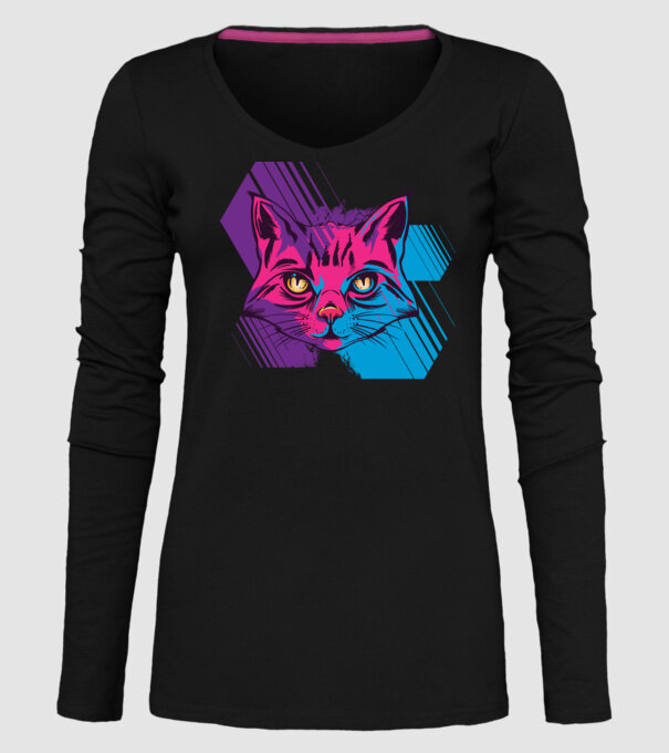 Pisică Neon model negru pe tricou
