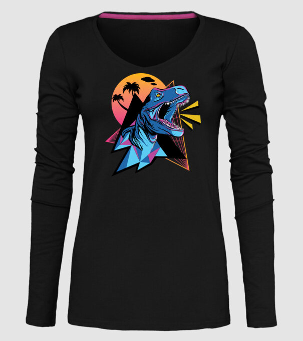 Tricou Neon dinozaur retro model negru pe tricou
