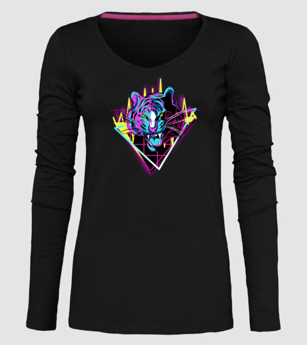 Tigru Neon anii 80 retro model negru pe tricou
