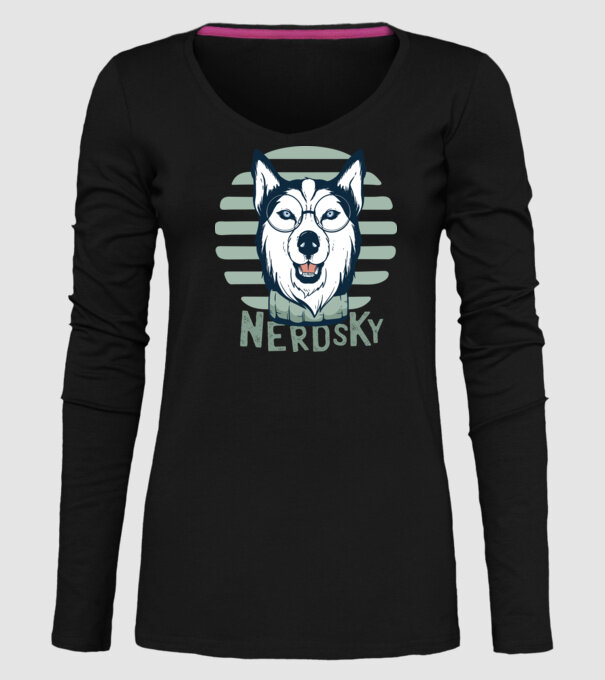 Nerdsky Husky model negru pe tricou