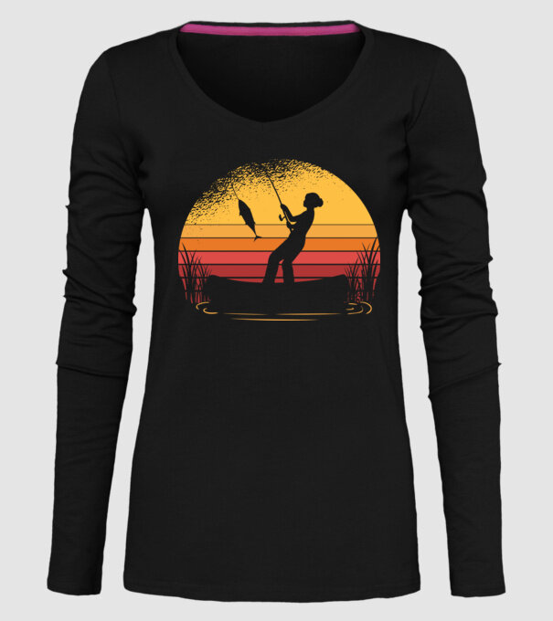 Femeie Pescar model negru pe tricou