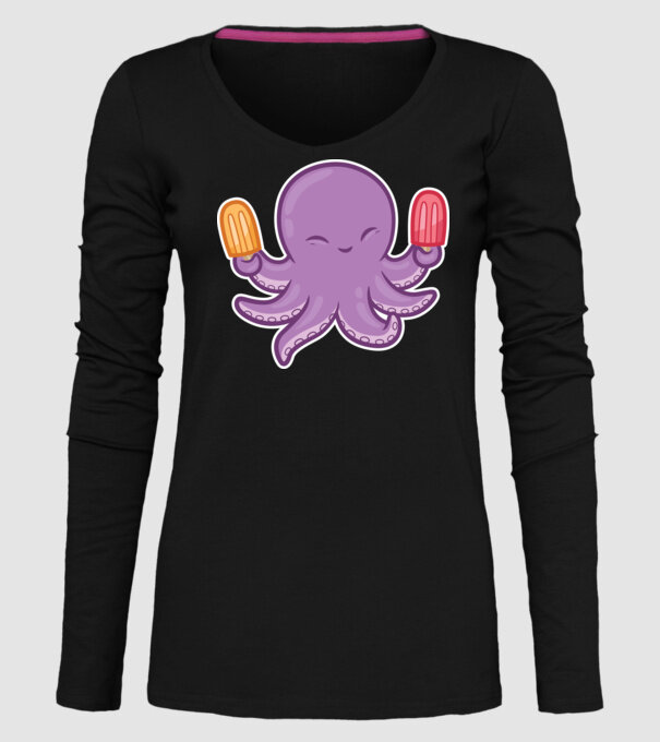 Înghețată Caracatiță Octopus model negru pe tricou