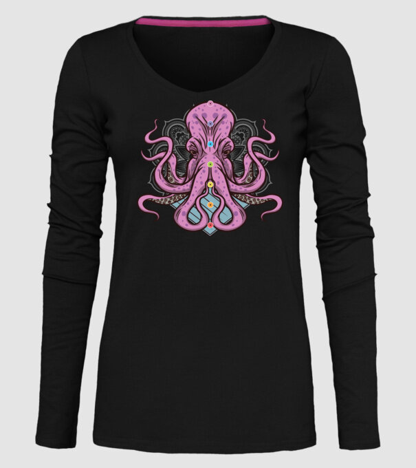 Yoga Octopus model negru pe tricou