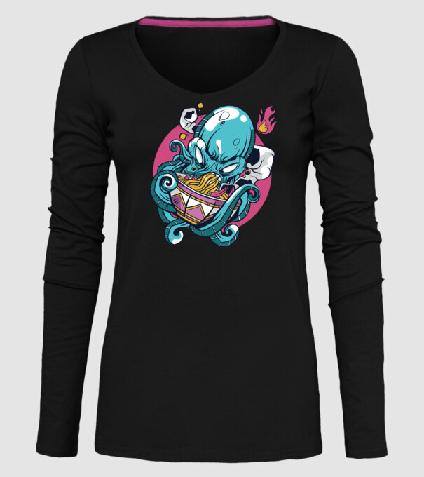 Octopus Ramen model negru pe tricou