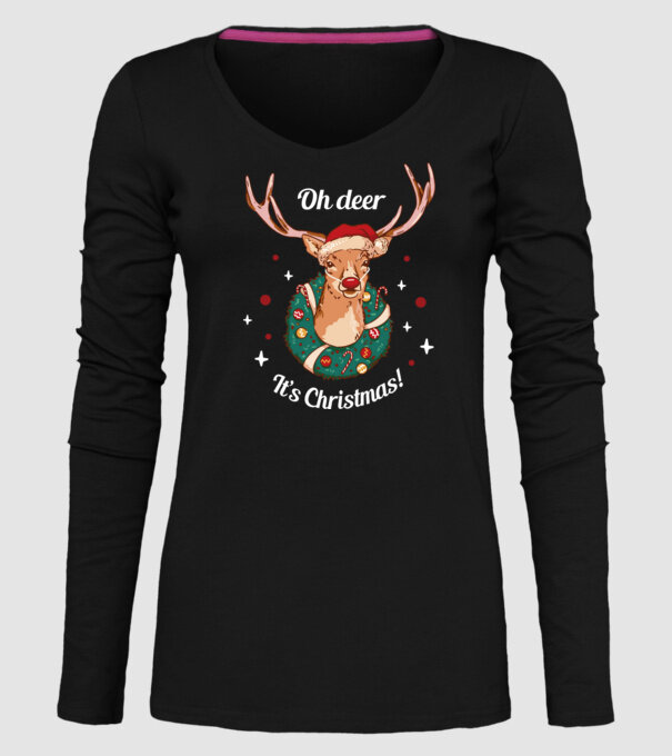 Oh deer, Christmas is here model negru pe tricou