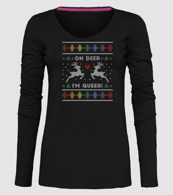 'Oh Deer, I''m Queer Ugly Sweater' model negru pe tricou