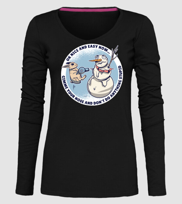 Ok nice and easy now... Iepurașul terorizează omul de zăpadă tricou amuzant model negru pe tricou