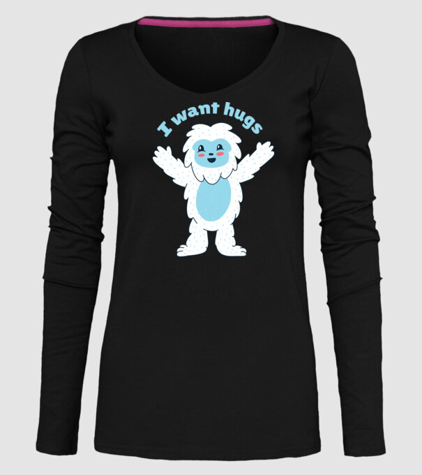 Vreau o îmbrățișare Yeti drăguț model negru pe tricou