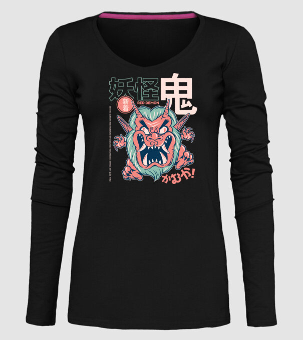 Oni Yokai Anime model negru pe tricou