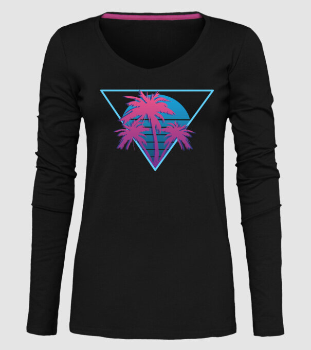 Copaci de palmier Retro Neon model negru pe tricou
