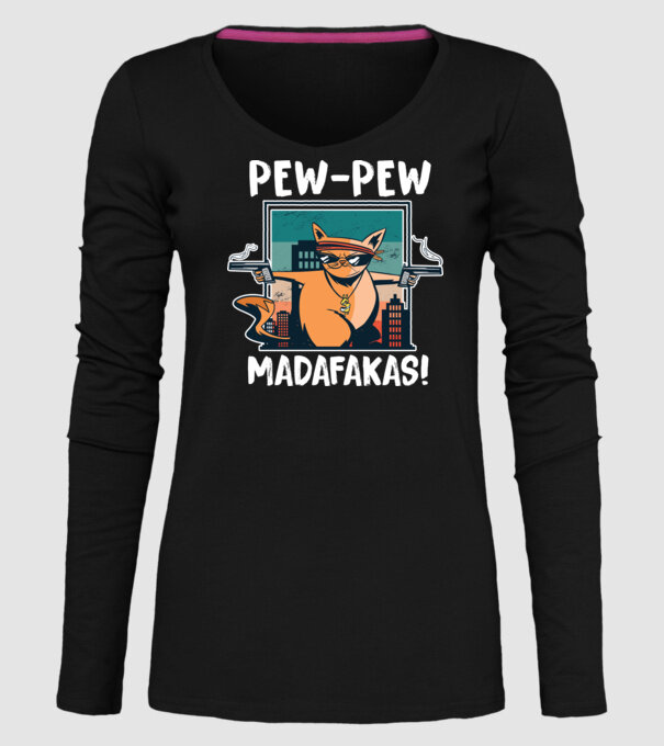 Pew Pew Pew Madafakas Pisică model negru pe tricou