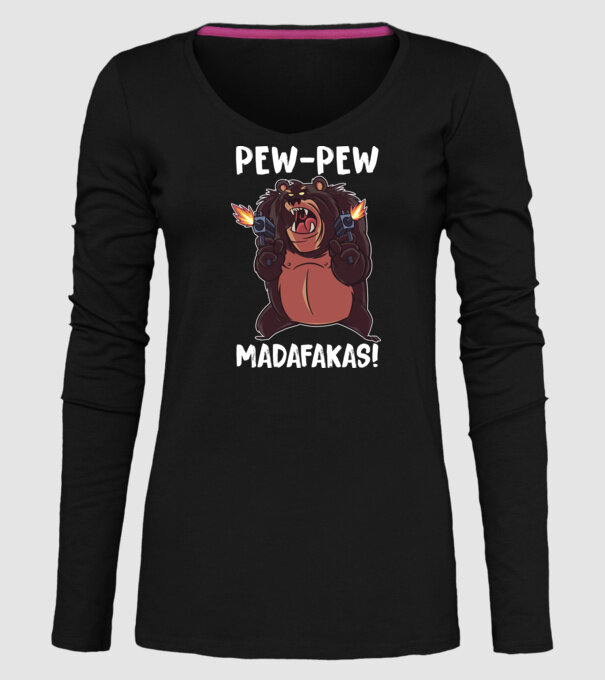 Pew Pew Pew Madafakas Urs model negru pe tricou