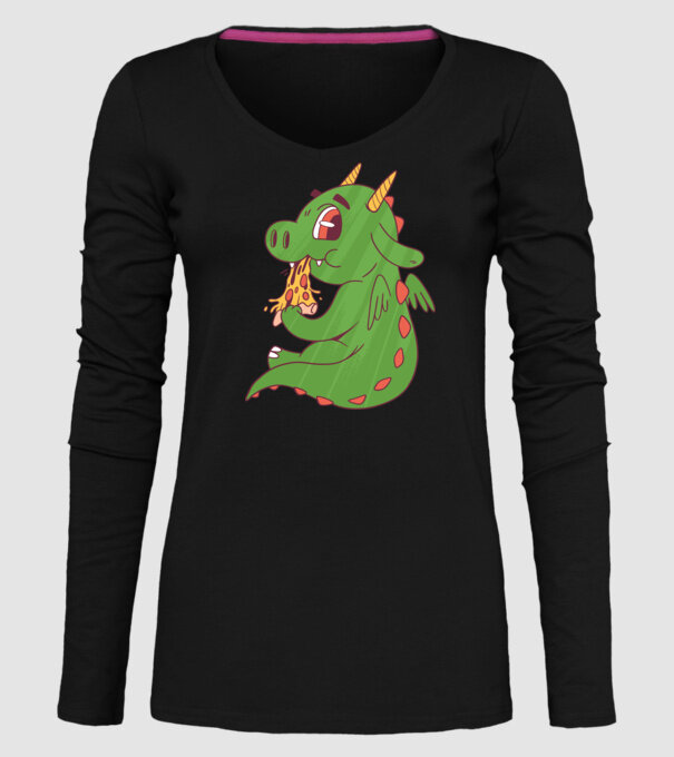 Pizza Dino model negru pe tricou