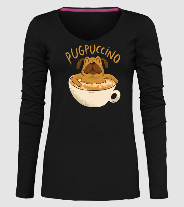 Pugpuccino Capuccino cu Mops model negru pe tricou