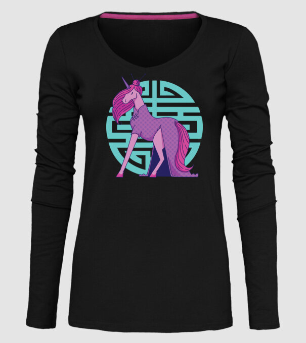 Qipao unicorn model negru pe tricou