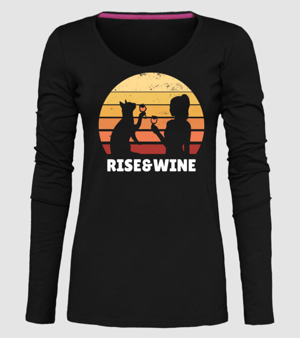 Fată Retro cu pisică și vin model negru pe tricou