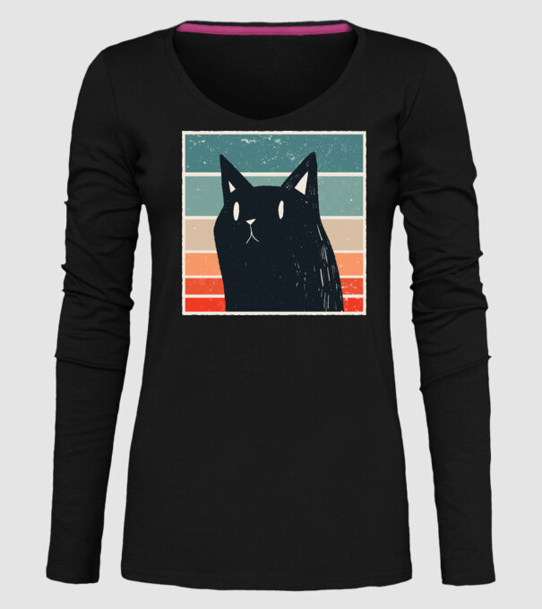 Pisică retro model negru pe tricou
