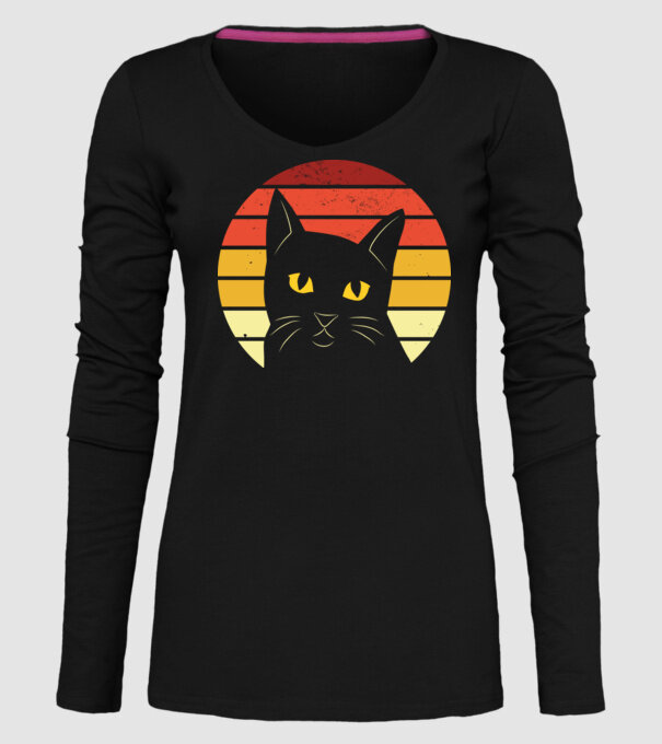 Cap pisică retro model negru pe tricou