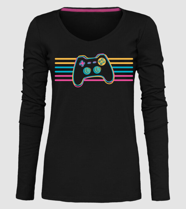 Gamer Controler Retro model negru pe tricou