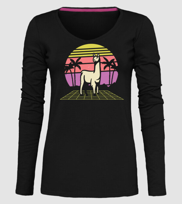 Lama Retro model negru pe tricou