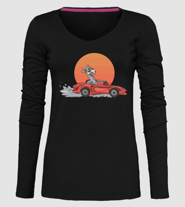 Mașină Retro Llama model negru pe tricou