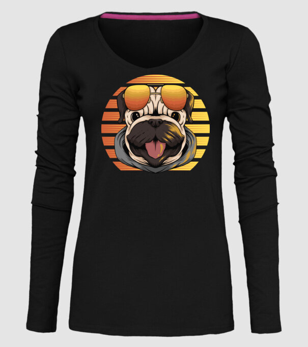 Retro mops model negru pe tricou