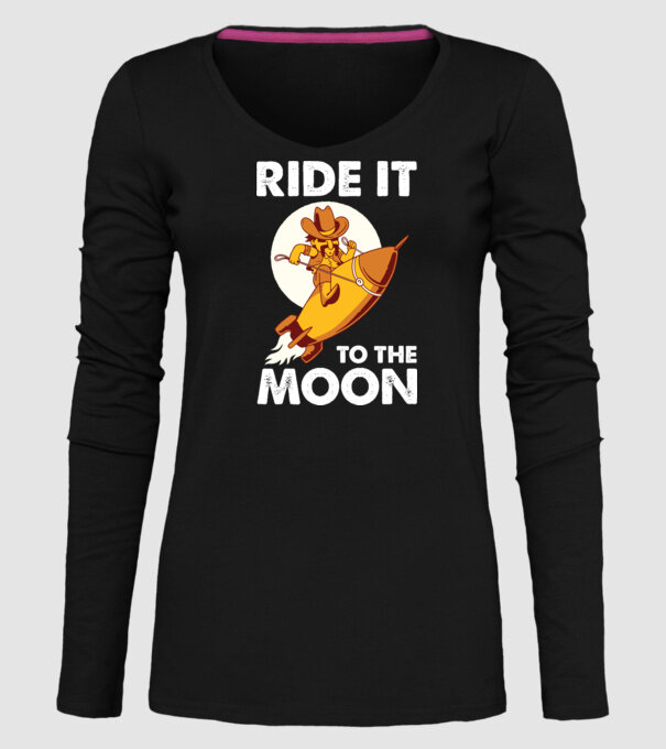 Ride it to the moon Bitcoin model negru pe tricou