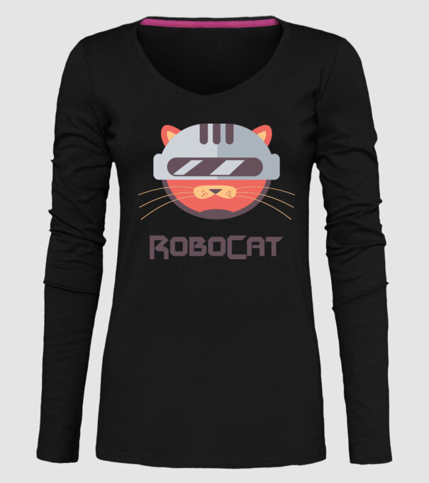 Robocat model negru pe tricou