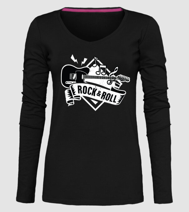 Rock & Roll chitară model negru pe tricou