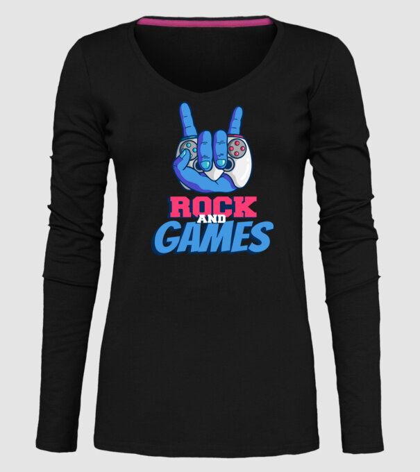 Rock And Games model negru pe tricou