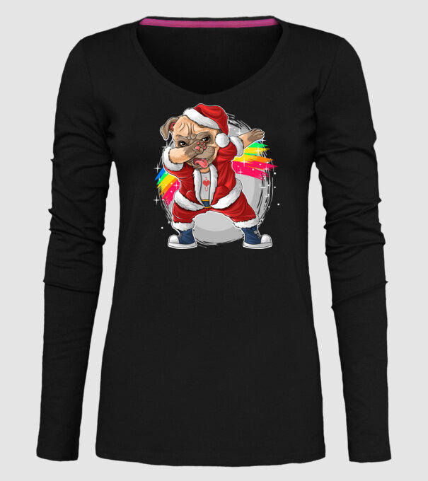 Santa Mops Moș Crăciun model negru pe tricou