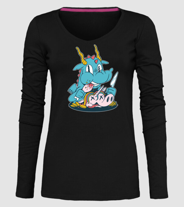 Dragonul a mâncat unicornul model negru pe tricou