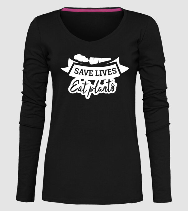 Save lives eat plants model negru pe tricou