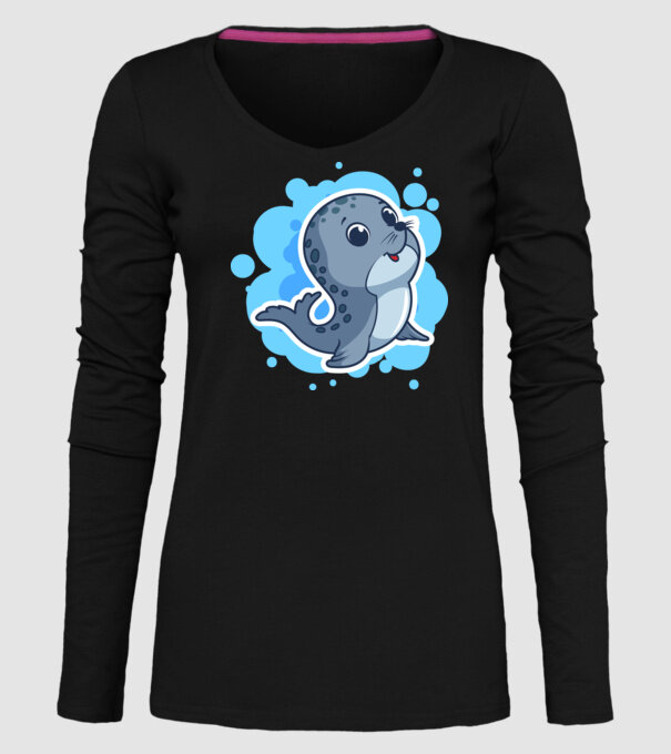 Sea Lion - Focă drăguță model negru pe tricou