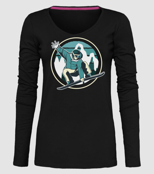 Săritură Snowboard model negru pe tricou