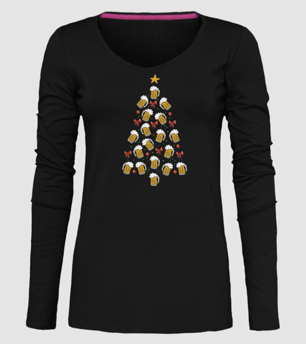 Pom de Crăciun cu Bere model negru pe tricou