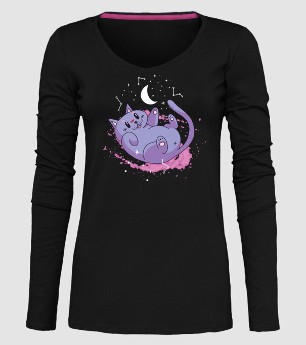 Space Cat - pisică drăguță în spațiu model negru pe tricou