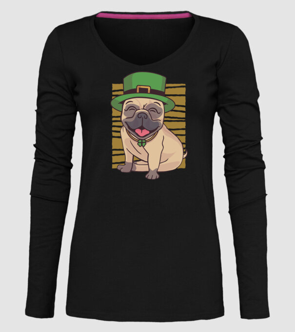 Sfântul Patrick Mops model negru pe tricou