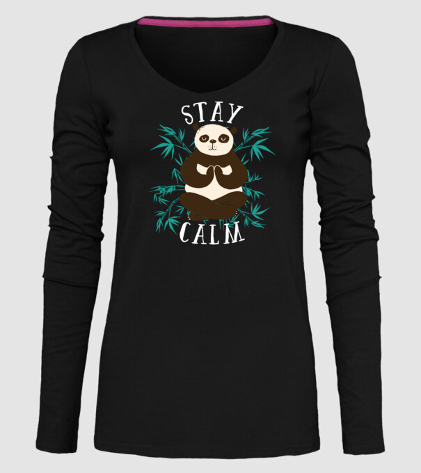 Stay Calm Panda meditație model negru pe tricou