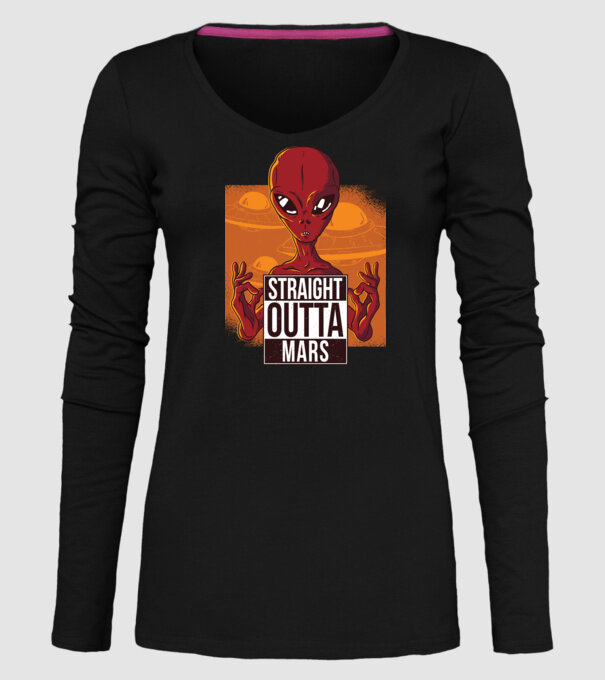Straight Outta Mars Alien model negru pe tricou