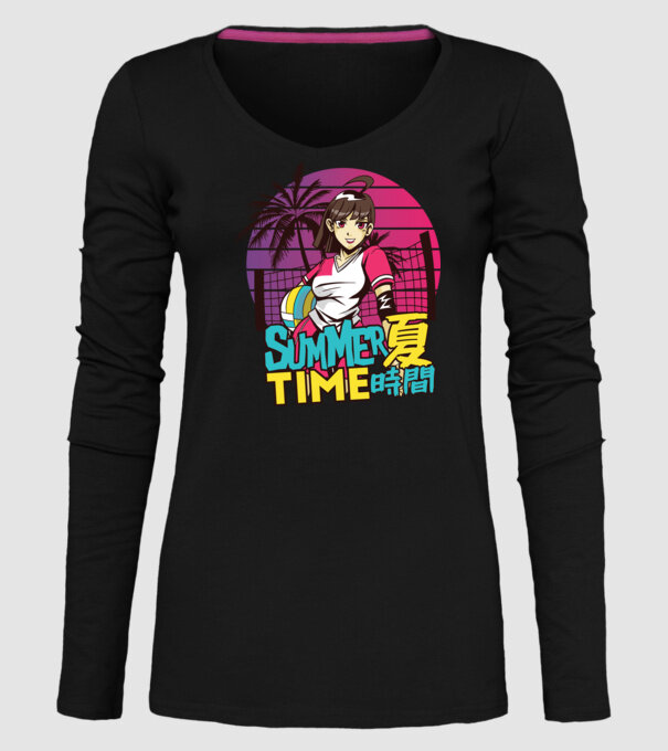 Summer Girl Anime Fată Manga model negru pe tricou