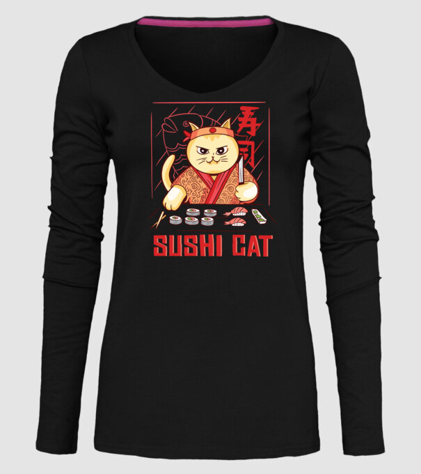 Pisică Sushi model negru pe tricou