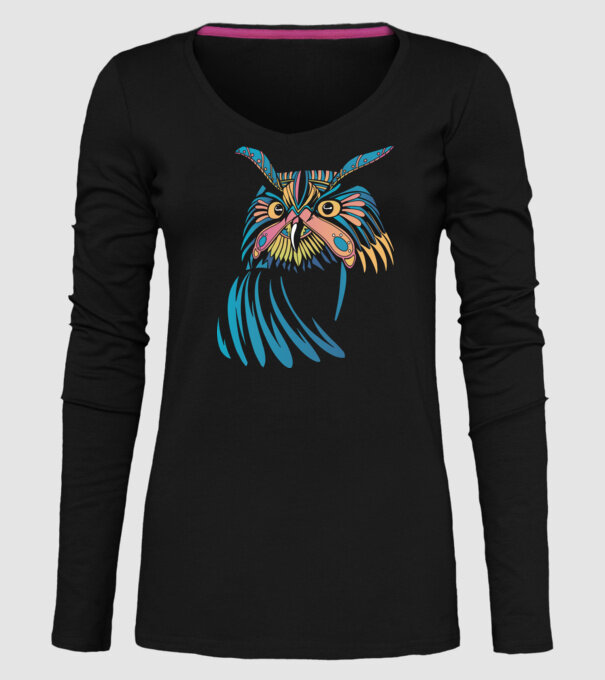Bufniță colorată model negru pe tricou
