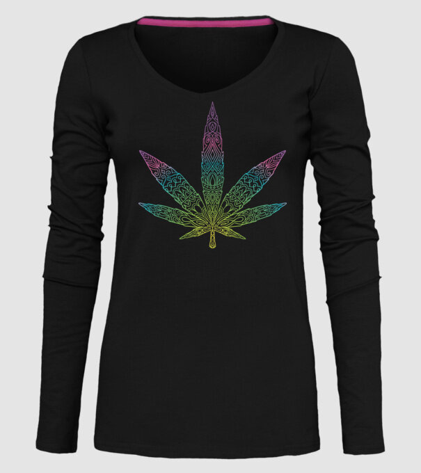 Frunză colorată de marijuana model negru pe tricou