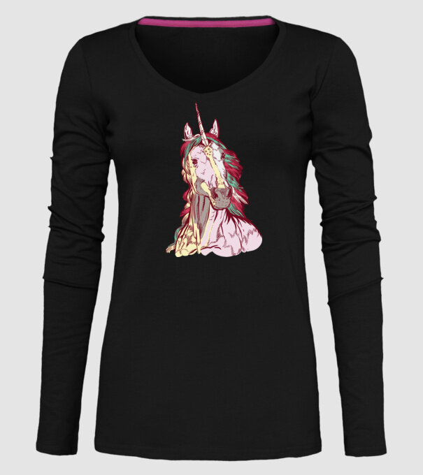Unicorn colorat model negru pe tricou