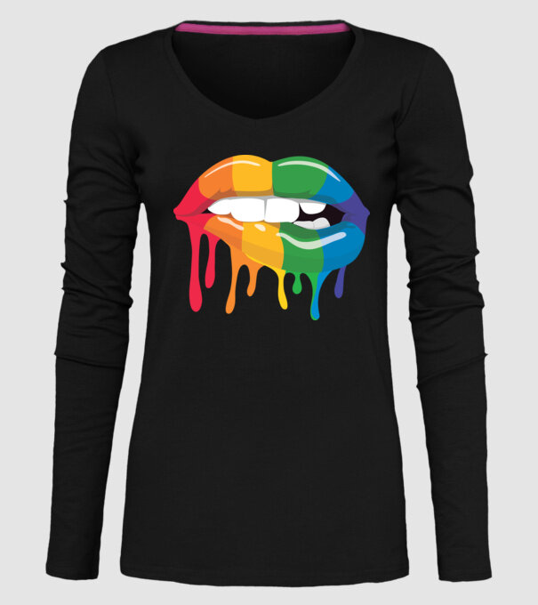 Gură curcubeu model negru pe tricou